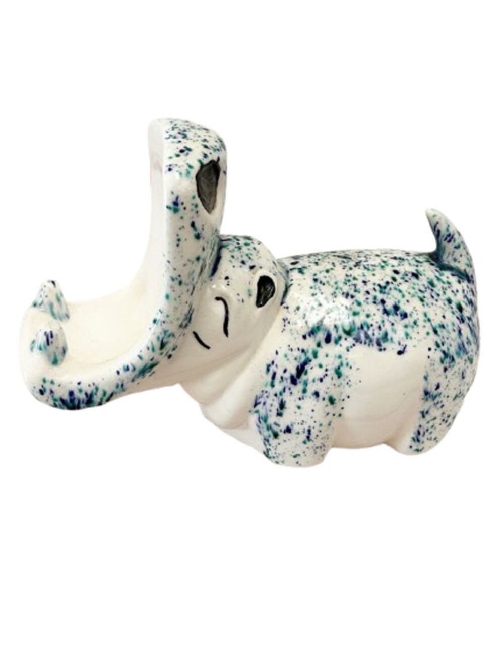 Vintage Ceramic Hippopotamus Open Mouth Soap Sponge Holder Figurine Blue Speckle